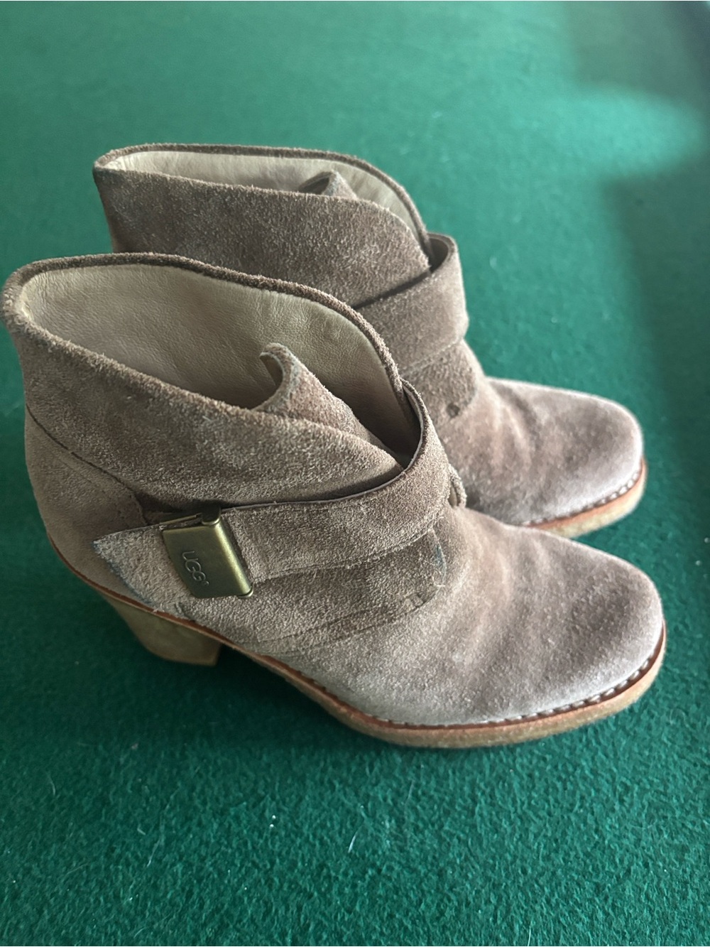 UGG Taupe Suede ankle booties with buckle strap sz 6